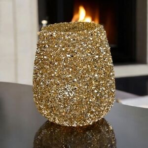 Gold Rhinestone Candle Holder 6" Tulip Vase Glam Hollywood Regency Bejeweled